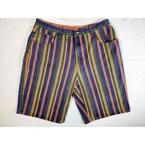 Legal Jeans Mens 38 Shorts Striped Baggy Denim Jorts Hip Hop 90s